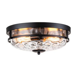 Chandelierias-Modern 2-Light Rippled Glass Flush Mount-Flush Mount-Matte Black (Back-order & Arrive in 3-4 Weeks)-