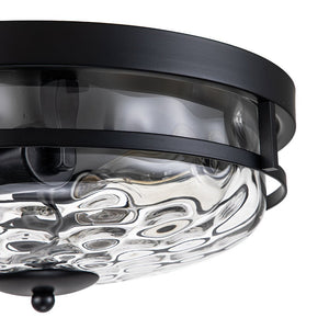 Chandelierias-Modern 2-Light Rippled Glass Flush Mount-Flush Mount-Matte Black (Back-order & Arrive in 3-4 Weeks)-