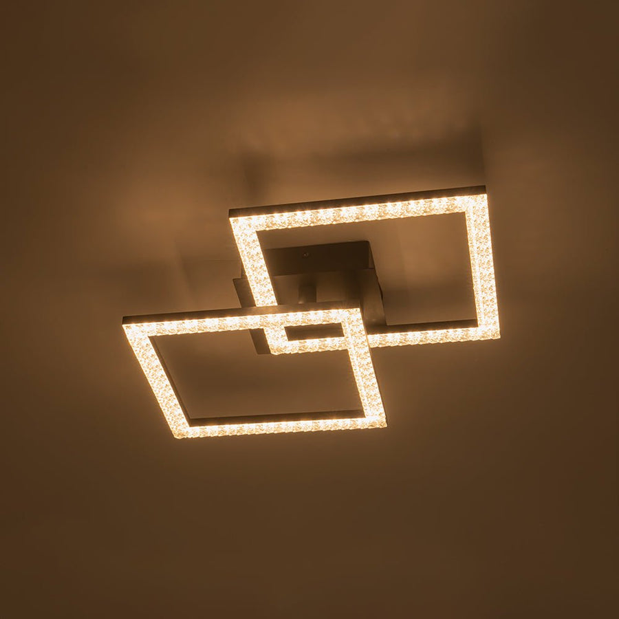 Chandelierias - Modern 2 - Light Square Cross Loop LED Semi - Flush Mount Ceiling Light - Semi Flush - Matte Black - 