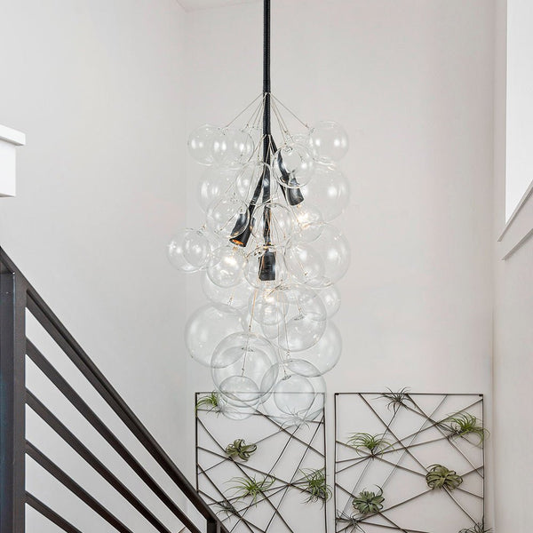 Chandelierias-Modern 3-Light Clear Glass Grape Cluster Bubble Chandelier-Chandeliers-Black-3 Bulbs