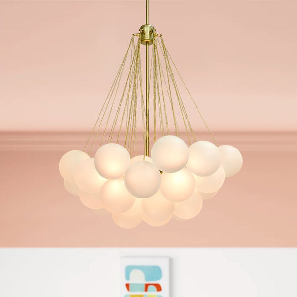 Chandelierias-Modern 3-Light Cluster Glass Globe Frosted Bubble Chandelier-Chandelier-37 Bubbles-Gold