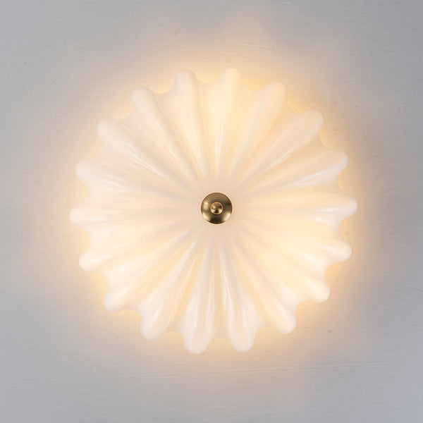 Chandelierias - Modern 3 - Light Glossy White Daisy Glass Semi - Flush Mount - Semi Flush - Brass - 
