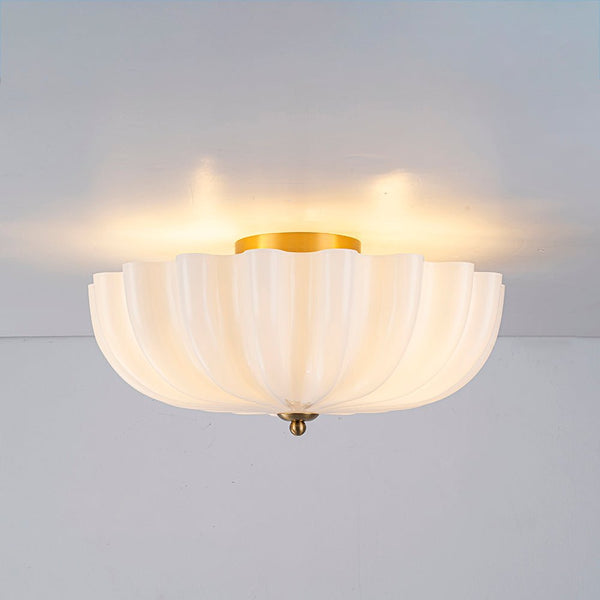 Chandelierias - Modern 3 - Light Glossy White Daisy Glass Semi - Flush Mount - Semi Flush - Brass - 