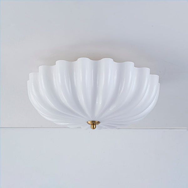 Chandelierias - Modern 3 - Light Glossy White Daisy Glass Semi - Flush Mount - Semi Flush - Brass - 