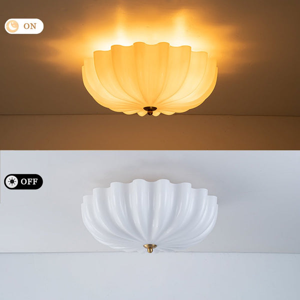 Chandelierias - Modern 3 - Light Glossy White Daisy Glass Semi - Flush Mount - Semi Flush - Brass - 