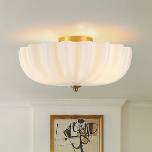 Chandelierias - Modern 3 - Light Glossy White Daisy Glass Semi - Flush Mount - Semi Flush - Brass - 