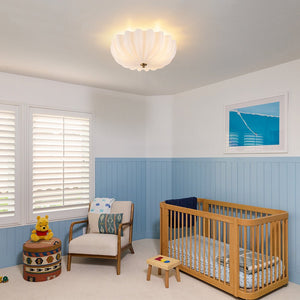 Chandelierias - Modern 3 - Light Glossy White Daisy Glass Semi - Flush Mount - Semi Flush - Brass - 