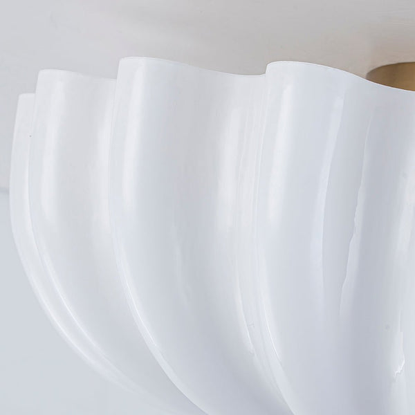 Chandelierias - Modern 3 - Light Glossy White Daisy Glass Semi - Flush Mount - Semi Flush - Brass - 