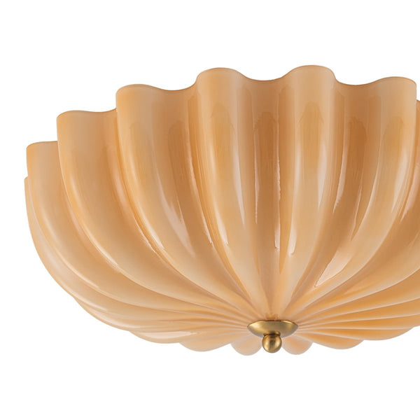 Chandelierias-Modern 3-Light Glossy White Daisy Glass Semi-Flush Mount-Semi Flush-Brass-Cream