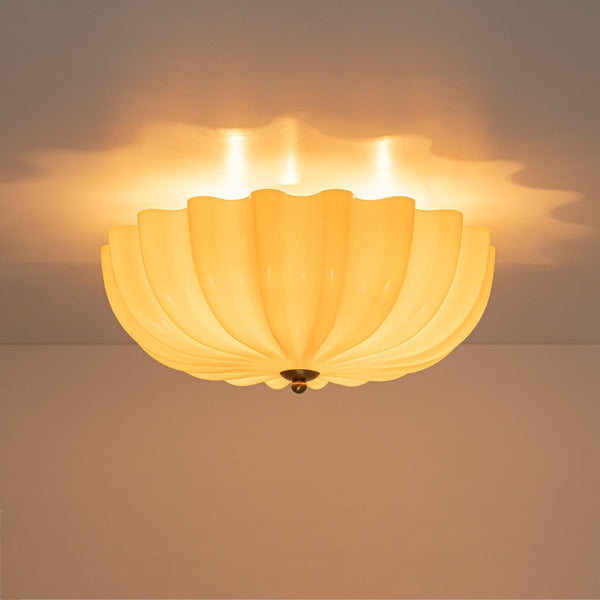 Chandelierias-Modern 3-Light Glossy White Daisy Glass Semi-Flush Mount-Semi Flush-Brass-Cream