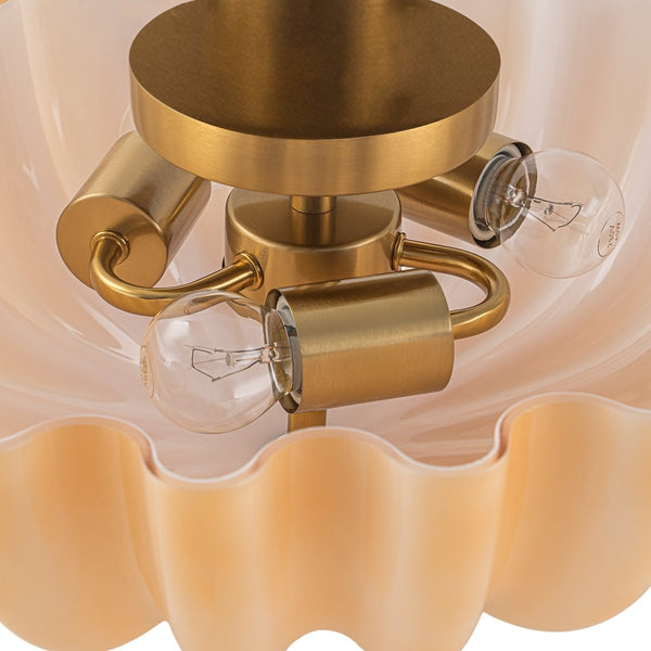 Chandelierias-Modern 3-Light Glossy White Daisy Glass Semi-Flush Mount-Semi Flush-Brass-Cream