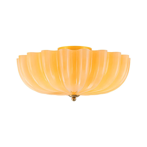 Chandelierias-Modern 3-Light Glossy White Daisy Glass Semi-Flush Mount-Semi Flush-Brass-Cream