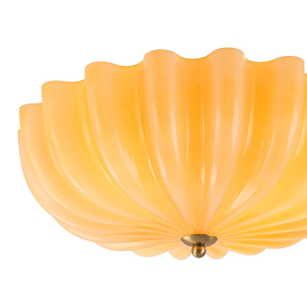 Chandelierias-Modern 3-Light Glossy White Daisy Glass Semi-Flush Mount-Semi Flush-Brass-Cream