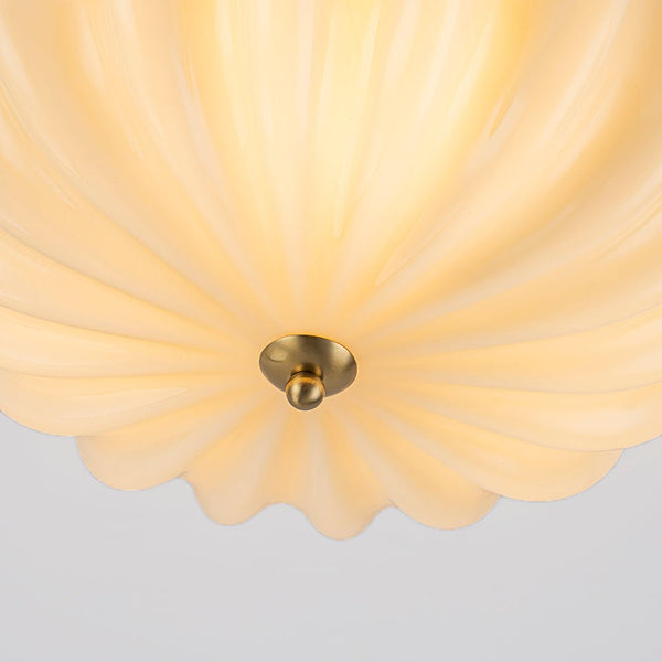 Chandelierias-Modern 3-Light Glossy White Daisy Glass Semi-Flush Mount-Semi Flush-Brass-Cream (Back-order)