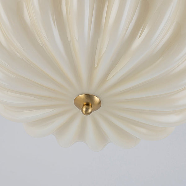 Chandelierias-Modern 3-Light Glossy White Daisy Glass Semi-Flush Mount-Semi Flush-Brass-Cream (Back-order)