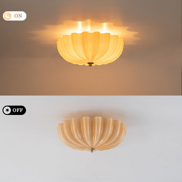 Chandelierias-Modern 3-Light Glossy White Daisy Glass Semi-Flush Mount-Semi Flush-Brass-Cream (Back-order)