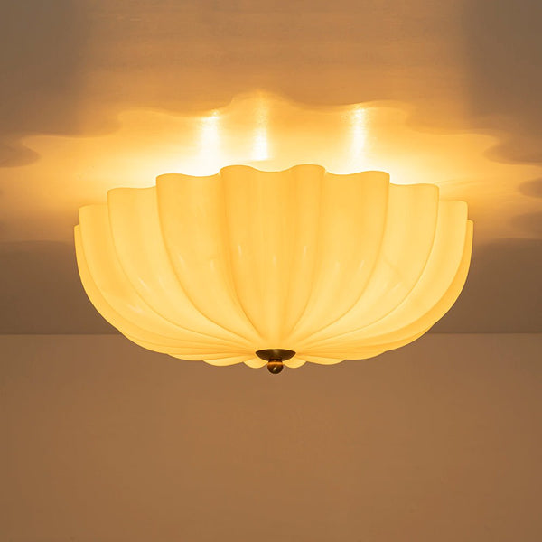 Chandelierias-Modern 3-Light Glossy White Daisy Glass Semi-Flush Mount-Semi Flush-Brass-Cream (Back-order)