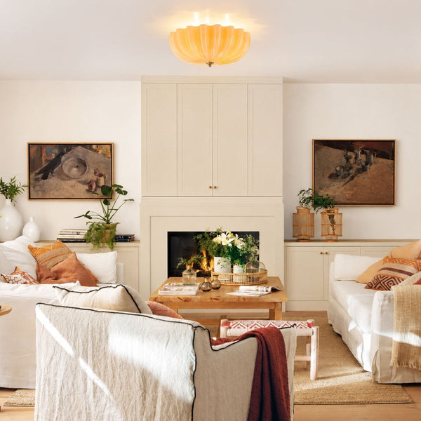 Chandelierias-Modern 3-Light Glossy White Daisy Glass Semi-Flush Mount-Semi Flush-Brass-Ivory