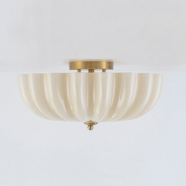 Chandelierias-Modern 3-Light Glossy White Daisy Glass Semi-Flush Mount-Semi Flush-Brass-Ivory