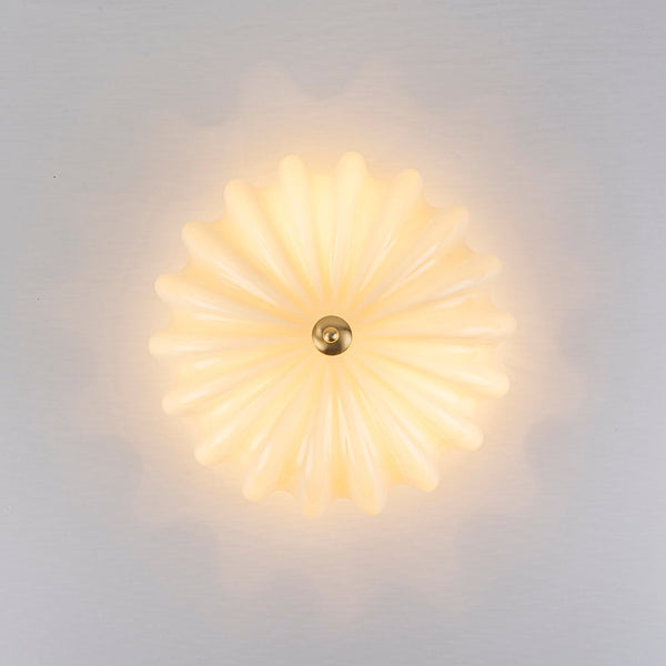 Chandelierias-Modern 3-Light Glossy White Daisy Glass Semi-Flush Mount-Semi Flush-Brass-Ivory