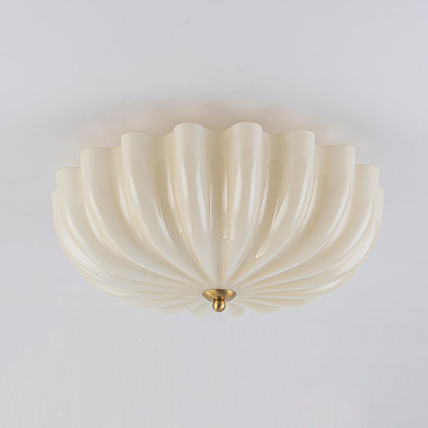 Chandelierias-Modern 3-Light Glossy White Daisy Glass Semi-Flush Mount-Semi Flush-Brass-Light Cream (Back-order)