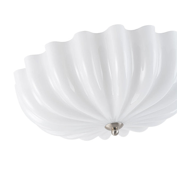 Chandelierias-Modern 3-Light Ivory White Daisy Glass Semi-Flush Mount-Semi Flush-Nickel-Glossy Ivory