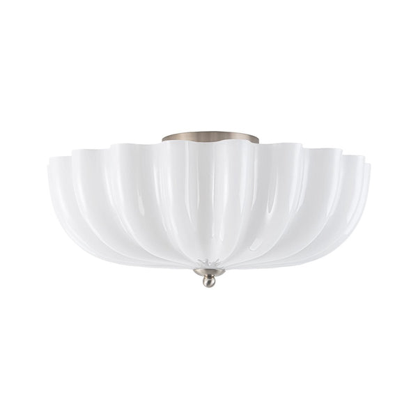 Chandelierias-Modern 3-Light Ivory White Daisy Glass Semi-Flush Mount-Semi Flush-Nickel-Glossy Ivory