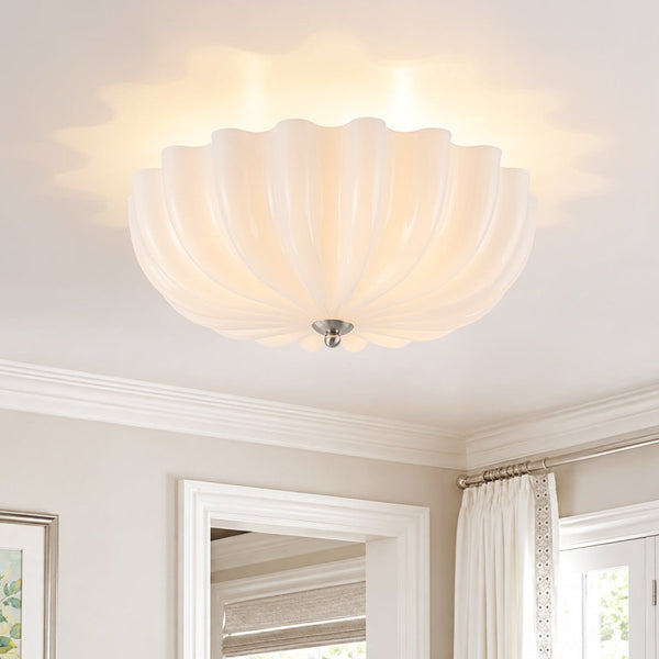 Chandelierias-Modern 3-Light Ivory White Daisy Glass Semi-Flush Mount-Semi Flush-Nickel-Glossy Ivory