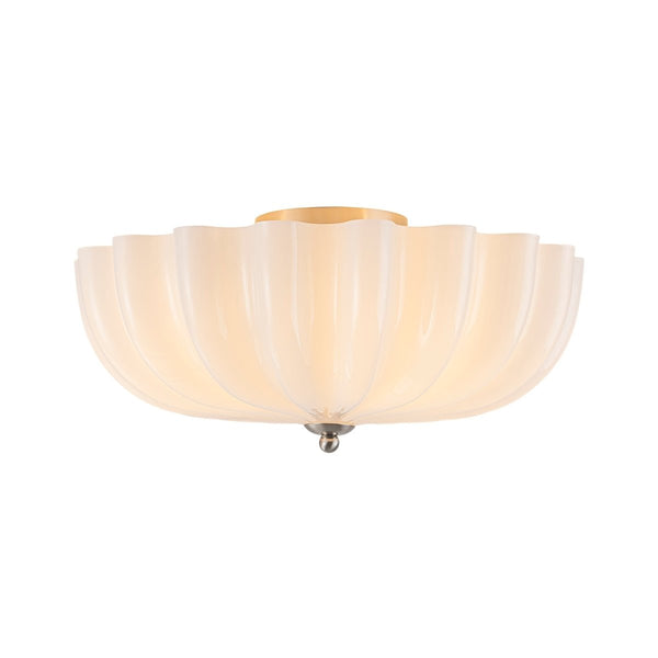 Chandelierias-Modern 3-Light Ivory White Daisy Glass Semi-Flush Mount-Semi Flush-Nickel-Glossy Ivory
