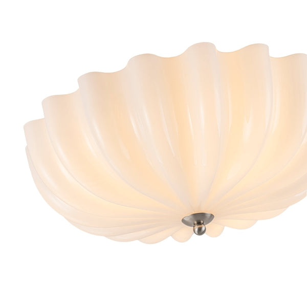 Chandelierias-Modern 3-Light Ivory White Daisy Glass Semi-Flush Mount-Semi Flush-Nickel-Glossy Ivory