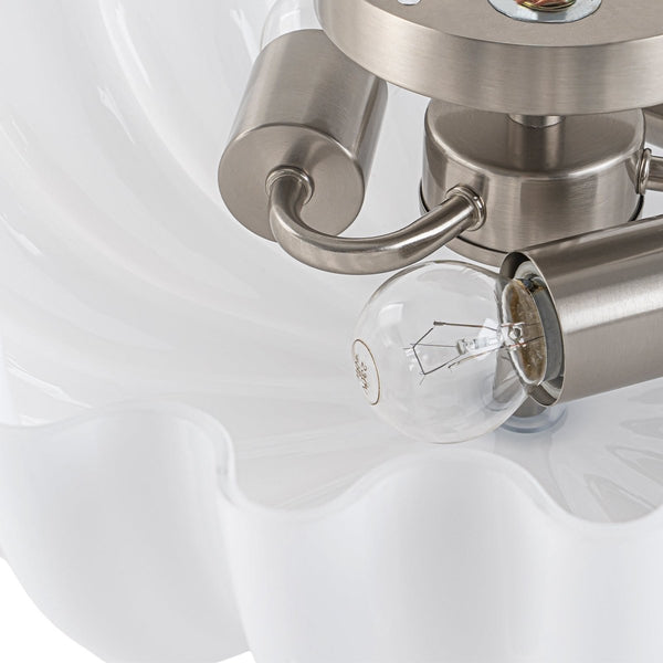 Chandelierias-Modern 3-Light Ivory White Daisy Glass Semi-Flush Mount-Semi Flush-Nickel-Glossy Ivory
