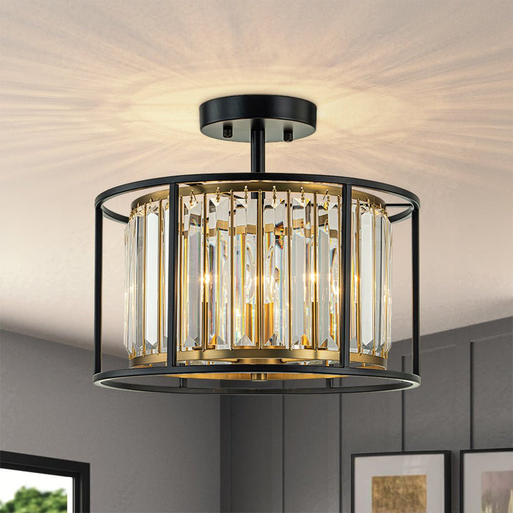 Chandelierias-Modern 3-Light Layered Crystal Drum Semi-Flush Mount-Semi Flush-3 Bulbs-