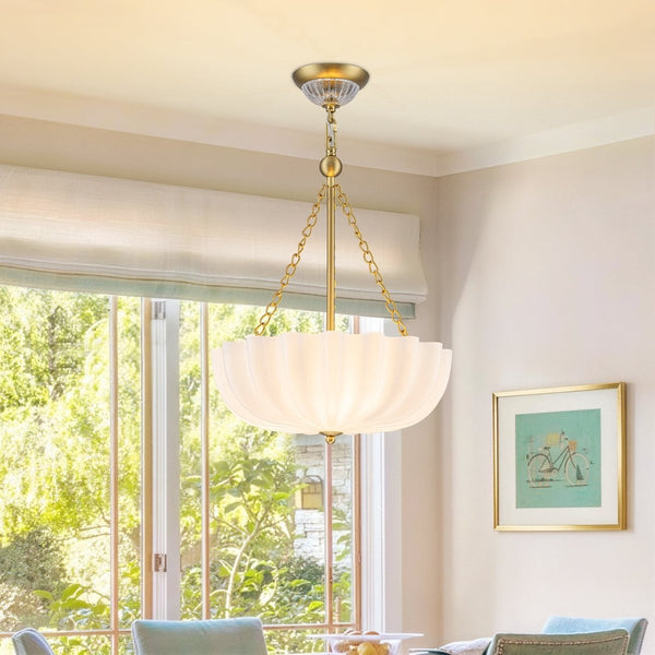 Chandelierias-Modern 3-Light Milky White Daisy Glass Chandelier-Chandeliers-Brass-Glossy Ivory