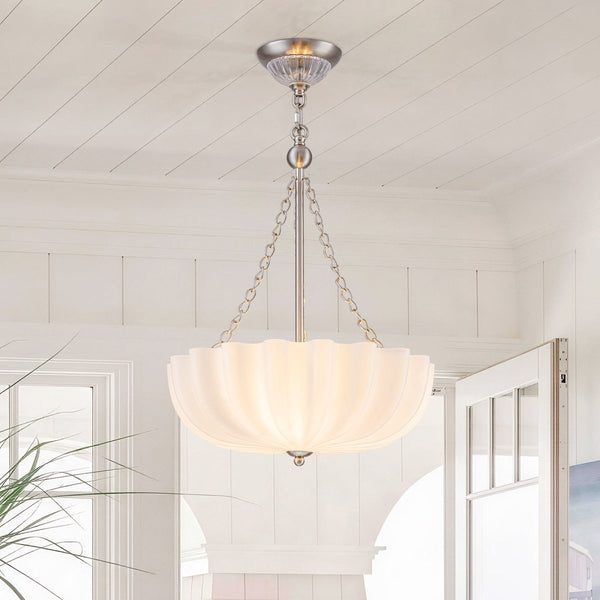 Chandelierias-Modern 3-Light Milky White Daisy Glass Chandelier-Chandeliers-Nickel-Glossy Ivory