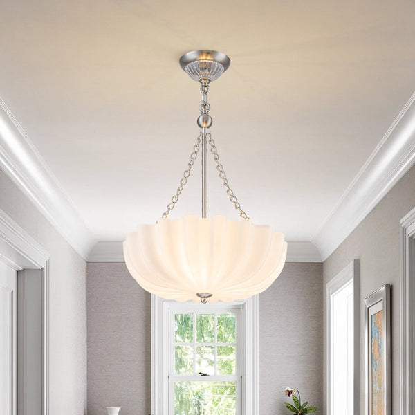 Chandelierias-Modern 3-Light Milky White Daisy Glass Chandelier-Chandeliers-Nickel-Glossy Ivory