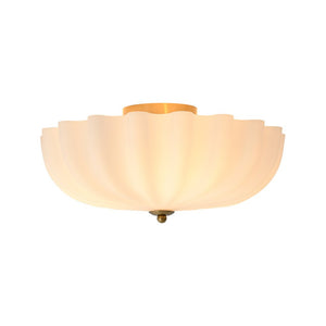 Chandelierias - Modern 3 - Light Milky White Daisy Glass Semi - Flush Mount - Semi Flush - Brass - Ivory