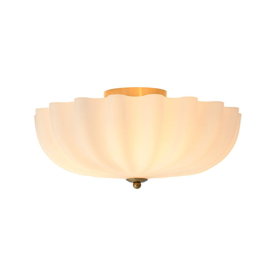 Chandelierias - Modern 3 - Light Milky White Daisy Glass Semi - Flush Mount - Semi Flush - Brass - Ivory