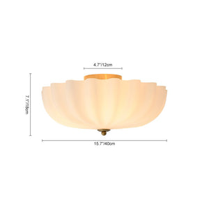 Chandelierias - Modern 3 - Light Milky White Daisy Glass Semi - Flush Mount - Semi Flush - Brass - Ivory