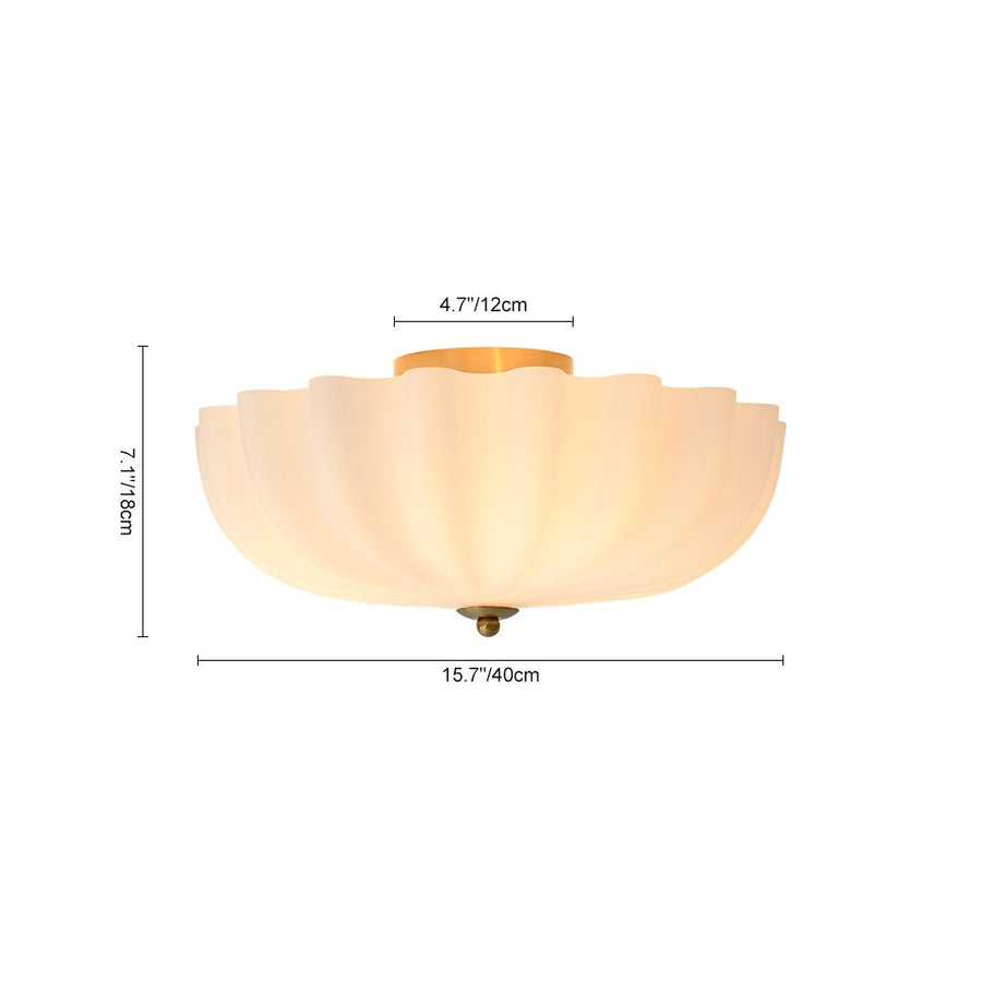 Chandelierias - Modern 3 - Light Milky White Daisy Glass Semi - Flush Mount - Semi Flush - Brass - Ivory