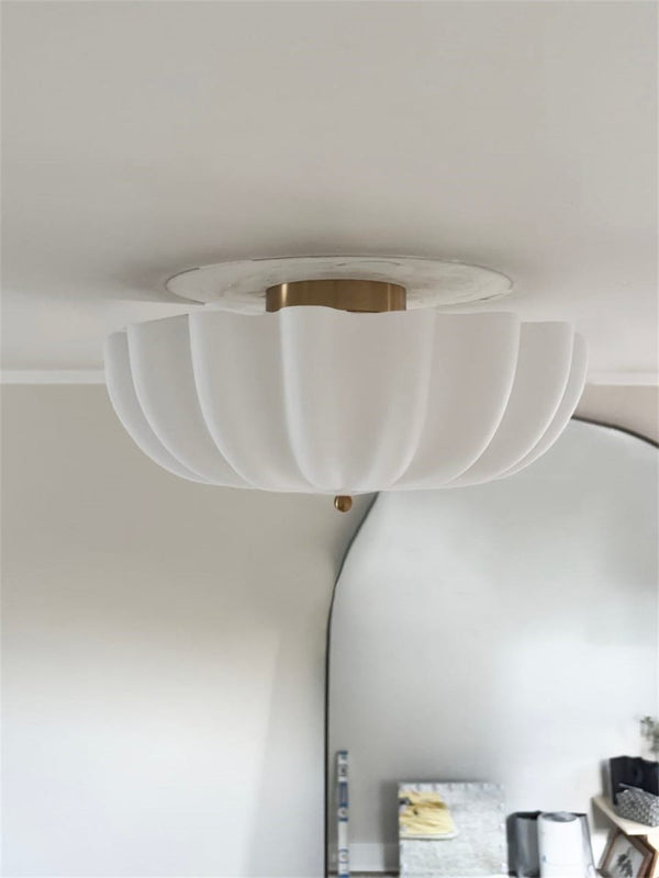 Chandelierias - Modern 3 - Light Milky White Daisy Glass Semi - Flush Mount - Semi Flush - Brass - Ivory