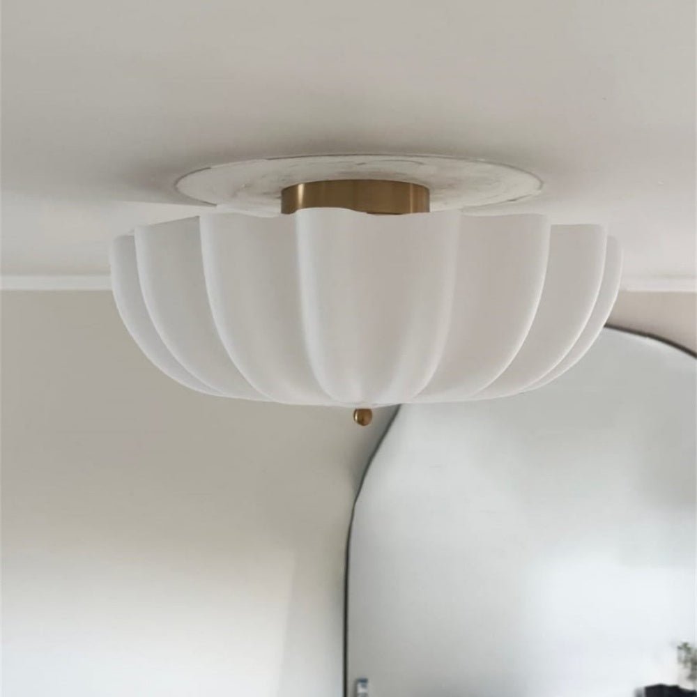 Chandelierias - Modern 3 - Light Milky White Daisy Glass Semi - Flush Mount - Semi Flush - Brass - Ivory