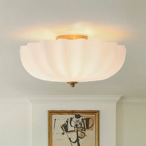 Chandelierias - Modern 3 - Light Milky White Daisy Glass Semi - Flush Mount - Semi Flush - Brass - Ivory