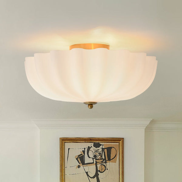 Chandelierias - Modern 3 - Light Milky White Daisy Glass Semi - Flush Mount - Semi Flush - Brass - Ivory