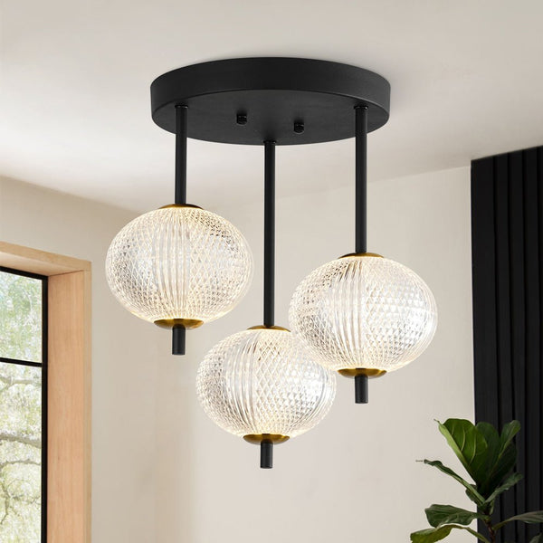 Chandelierias - Modern 3 - Light Rhombic Grid Acrylic Cluster Dimmable LED Semi - flush Mount - Semi Flush - Matte Black - 