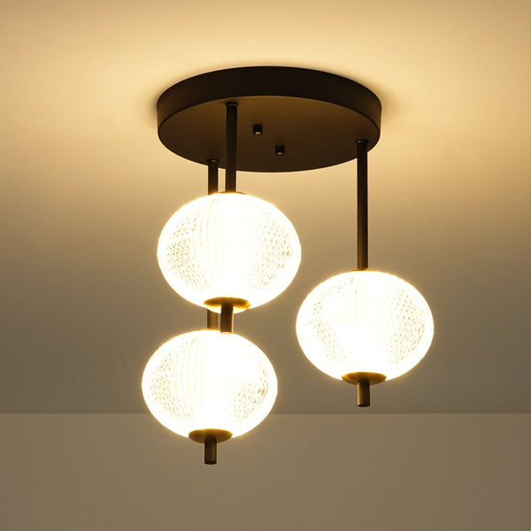 Chandelierias - Modern 3 - Light Rhombic Grid Acrylic Cluster Dimmable LED Semi - flush Mount - Semi Flush - Matte Black - 