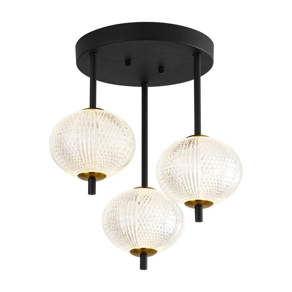 Chandelierias - Modern 3 - Light Rhombic Grid Acrylic Cluster Dimmable LED Semi - flush Mount - Semi Flush - Matte Black - 