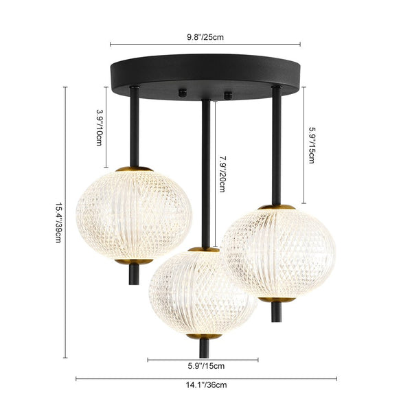 Chandelierias - Modern 3 - Light Rhombic Grid Acrylic Cluster Dimmable LED Semi - flush Mount - Semi Flush - Matte Black - 