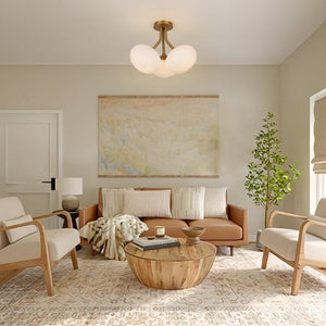 Chandelierias - Modern 3 - Light Semi - Flush Mount with Frosted Glass Globes - Semi Flush - Brass - 3 Bulbs