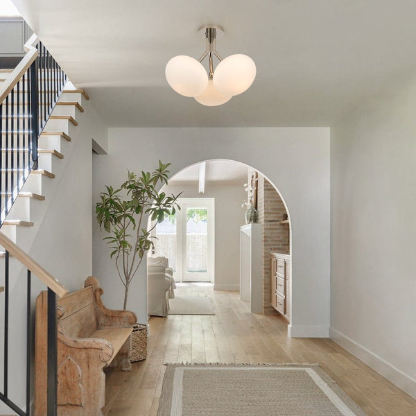 Chandelierias - Modern 3 - Light Semi - Flush Mount with Frosted Glass Globes - Semi Flush - Brass - 3 Bulbs