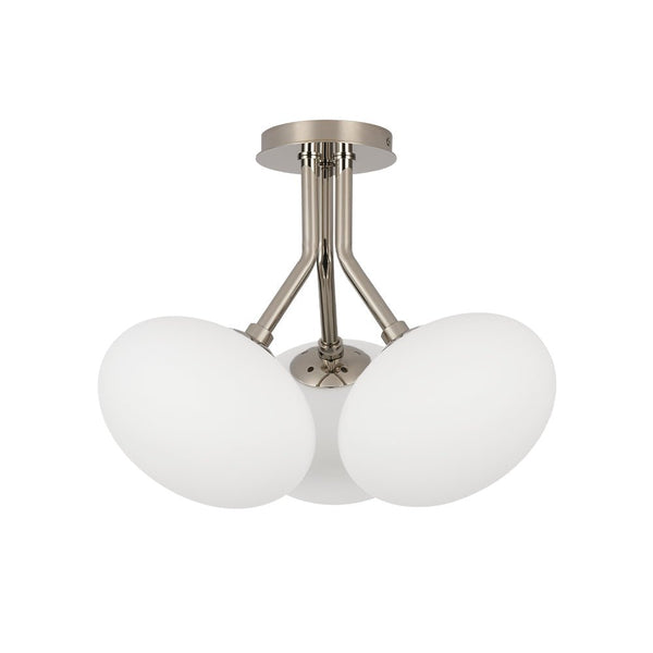 Chandelierias - Modern 3 - Light Semi - Flush Mount with Frosted Glass Globes - Semi Flush - Nickel - 3 Bulbs
